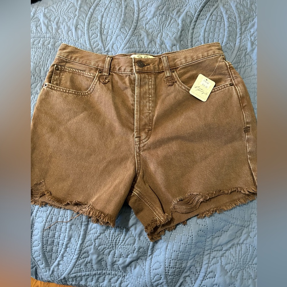Free People Makai High Rise Cutoff Distressed Shorts In Color Brown Size 29